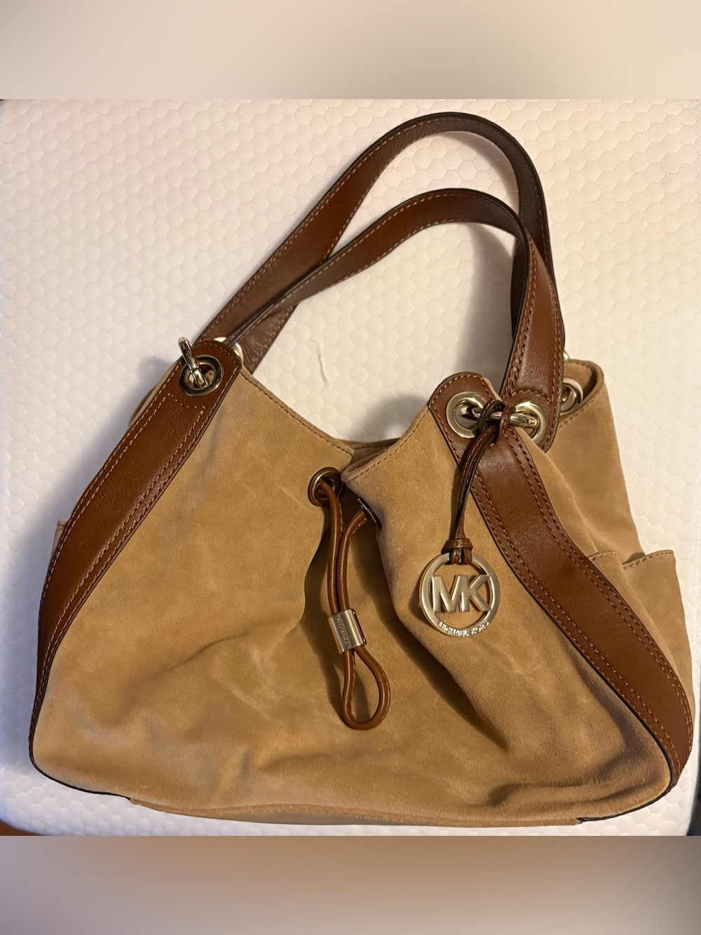 Michael Kors Ludlow Suede Leather Tote Shoulder Bag Camel Brown